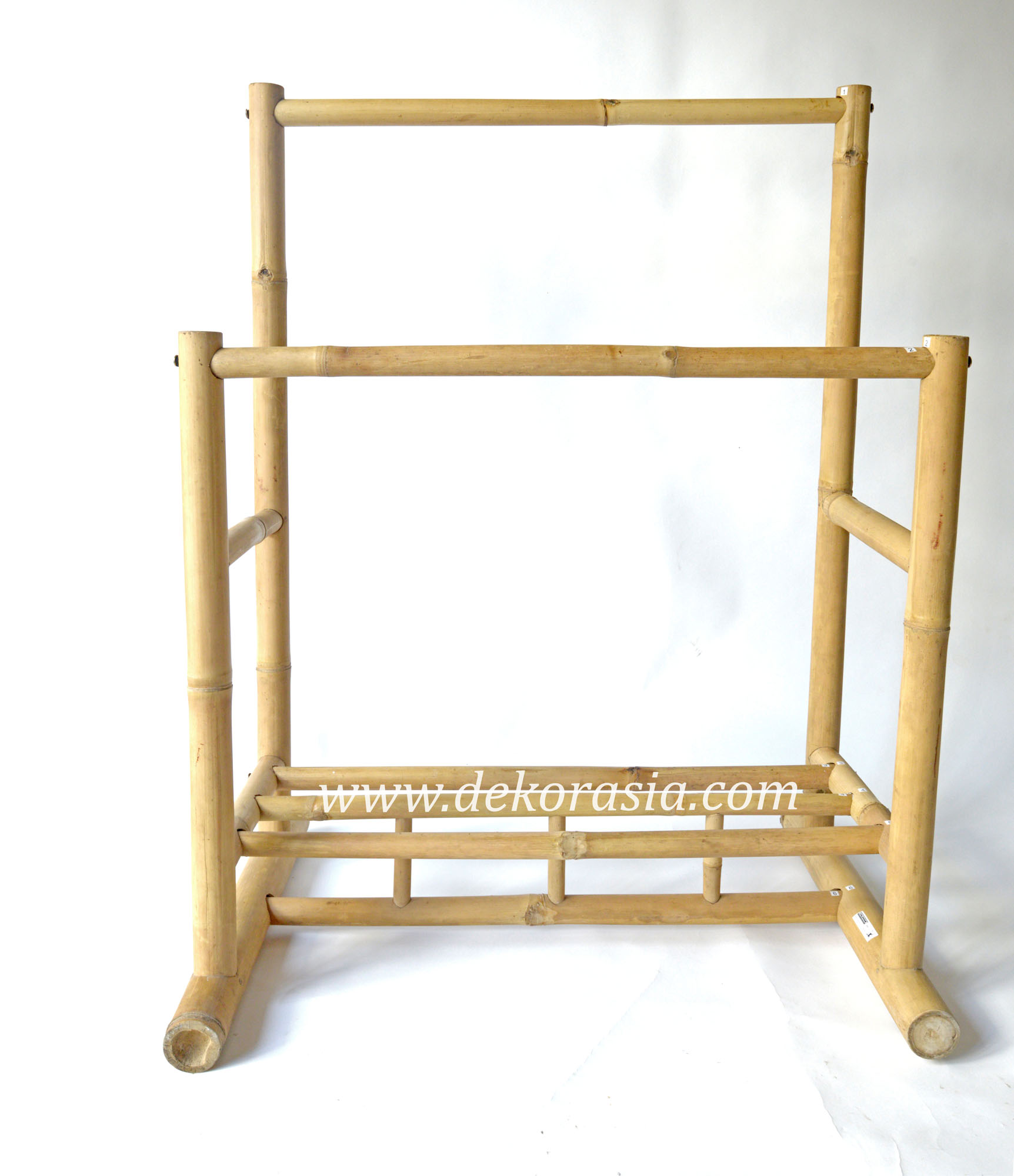 Bamboo Standing Cloth Hanger, Bamboo Hanging Duty Rack with Top Shelf and Shoe Clothing Storage Organizer Shelves